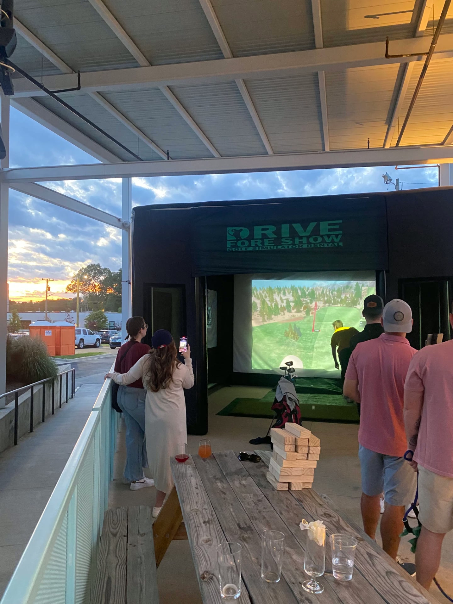 Drive Fore Show portable golf simulator at an outdoor event